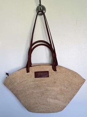 Sezane Justine Straw Tote Bag with Brown Leather Handles